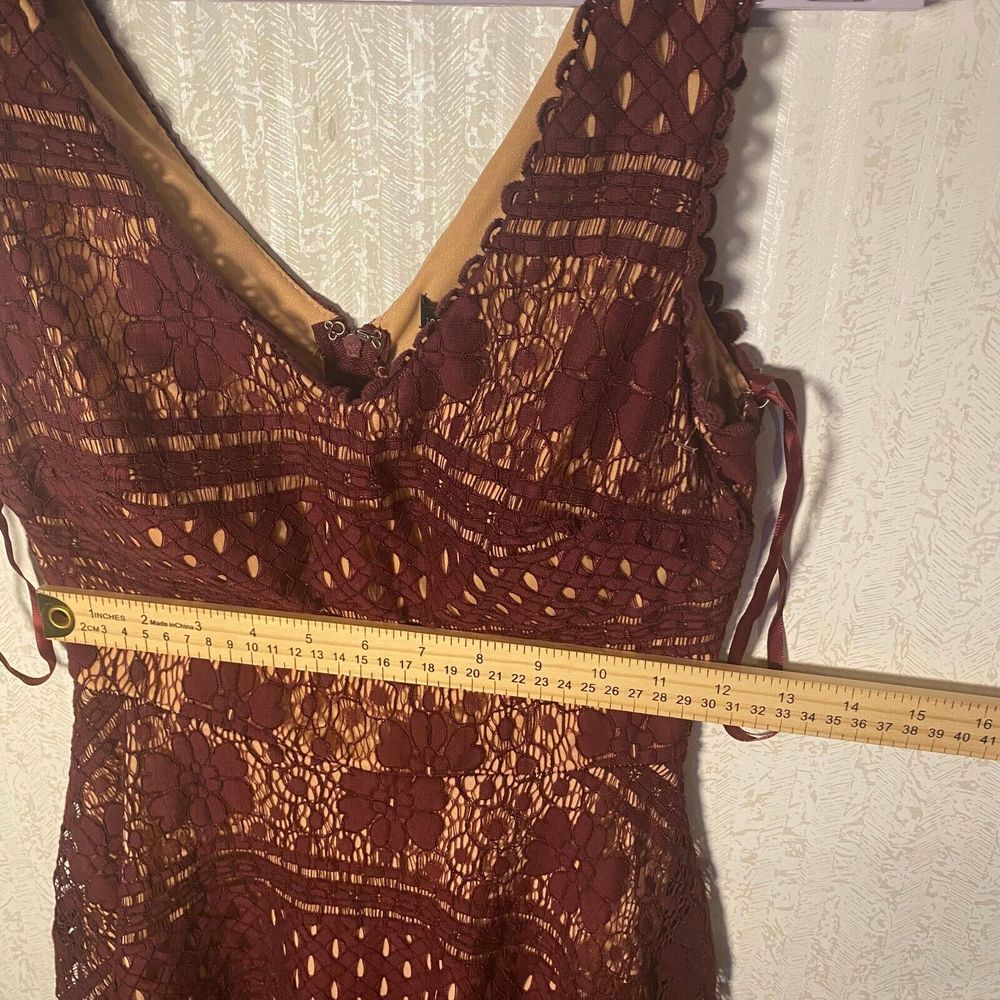 Jodi Kristopher Cocktail‎ Dress Women's Size 1 Maroon Cotton Blend V-Neck - Picture 10 of 11